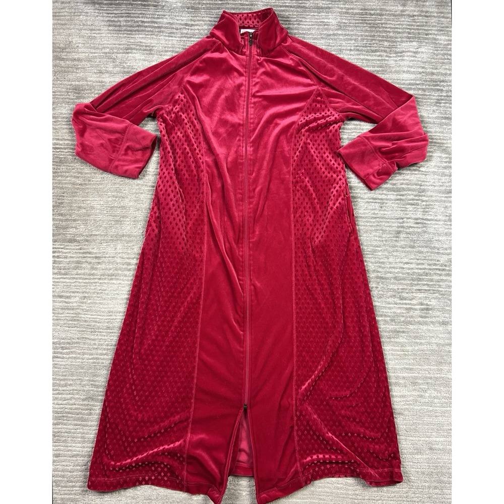 Sag‎ Harbor Sleepwear Womens Medium Red Velour Full Zip Long Sleeve Polyester